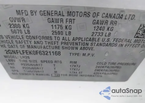 2015 Chevrolet Equinox 1Lt from USA, damaged, VIN 2GNFLFEK0F6321168